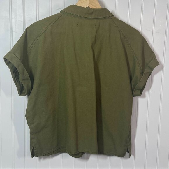 Indigo Rising Women's Green Linen Blend Cropped Boxy Button Up Shirt Blouse Top - Picture 3 of 8
